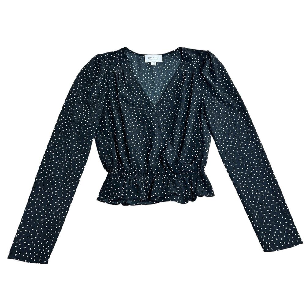 Highline Collective Black V-Neck Blouse Sz Small Star Print Long-Sleeve Top - Picture 6 of 8